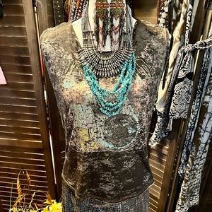 Free People Vintage Macrame fringe distressed tee